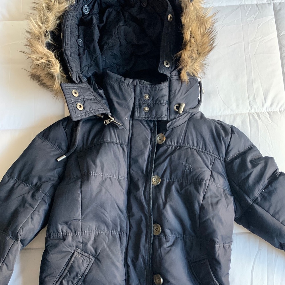Abercrombie Navy Blue Puffer w Fur Hood, Lined